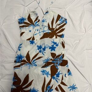 Floral Blue and Brown Women's Dress